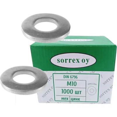 Шайба SORREX М10 DIN 6796 пружинная тарельчатая, покрытие мех. цинк, 1000 штук 6796-1-10-M 1000