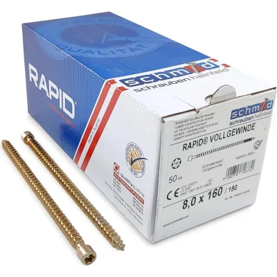 Шурупы Simpson Schmid Rapid FT CL 8.0x160/150 TX40 (Жёлтый цинк, полная резьба, цилиндр, 50 шт.) 1131740801600001