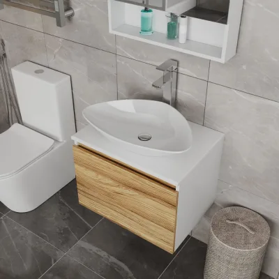 Комплект для ванной Bauedge 3 предмета (тумба Bau Dream Blackwood 60, раковина BAU Triangle 59x39, смеситель для раковины высокий Hotel Still, нержавеющая сталь) BD1549