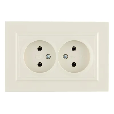 Розетка двойная IEK Brite встраиваемая бежевая без заземления (BR-R20-10-K10-F)
