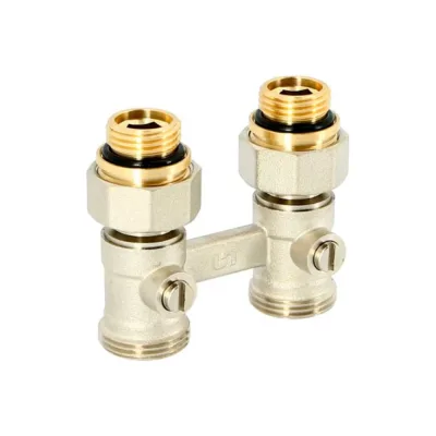 Узел прямой радиаторный Uni-Fitt НН 1/2" х 3/4"ЕК со встроенными вентилями, с ниппелями 192N3020