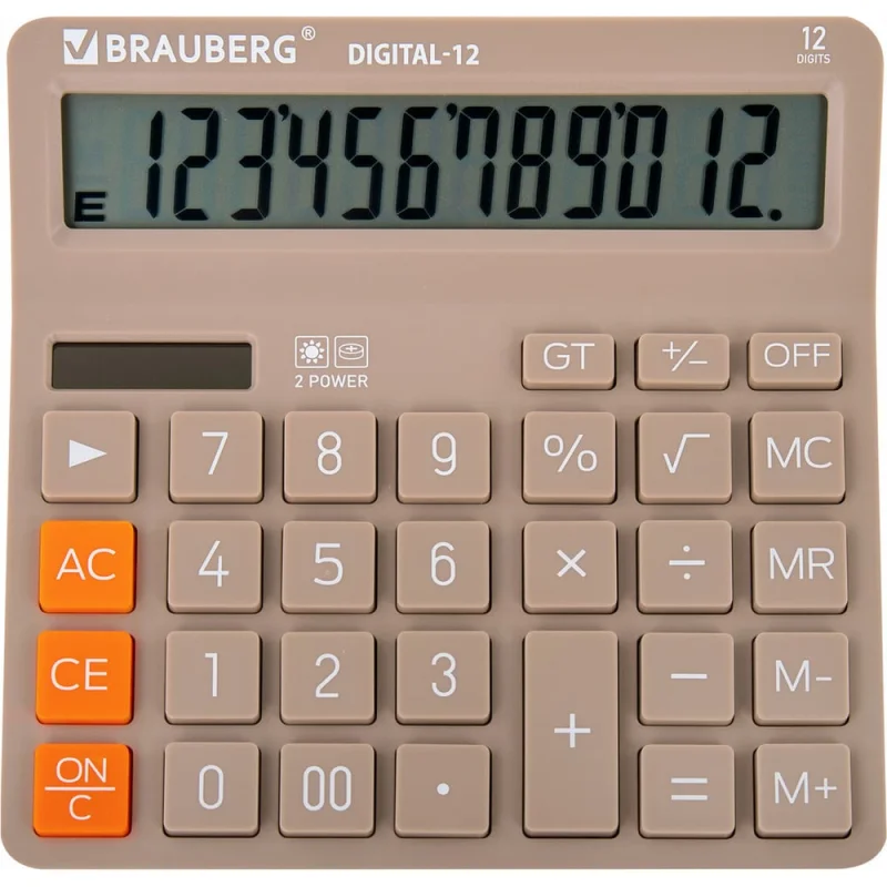 Калькулятор настольный BRAUBERG DIGITAL-12-BG 151х152 мм, 12 разрядов, двойное питание, бежевый 272970