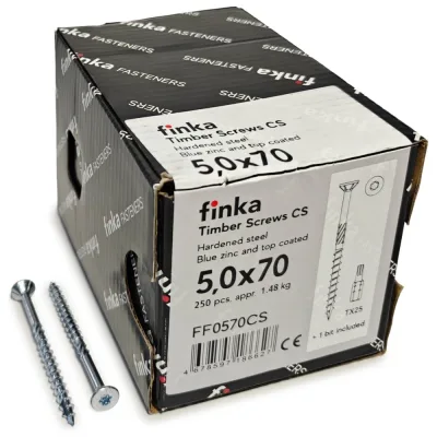 Шурупы конструкционные Finka Timber Screws CS 5,0x70 TX25 (Голубой цинк, потай, 250шт) FF0570CS