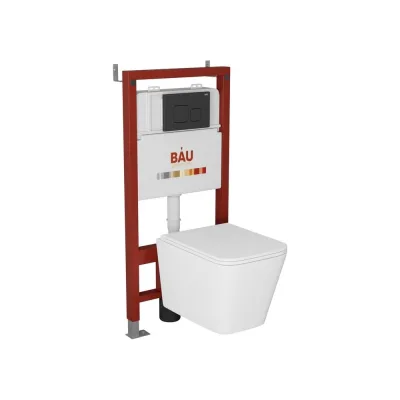 Комплект Bauedge BAU 6 в 1: инсталляция BAU PRO, унитаз подвесной безободковый торнадо обратного потока Bau Stil Hurricane-2, сиденье дюропласт микролифт, кнопка смыва BAU Soul, черная матовая Q111300-BS0001-HQ2-Q00015