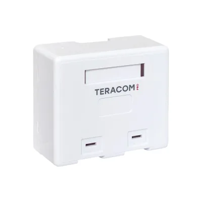 Корпус настенной розетки EKF TERACOM PRO на 2 модуля Keystone со шторками и маркерами, белый TRP-EBOX-2KSTN-WH