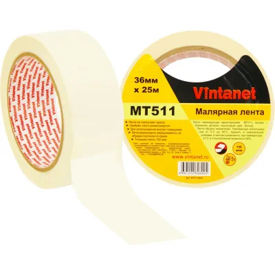 Малярная лента Vintanet 80С, MT511, 150 мкм, 36мм х 25м MT5113625