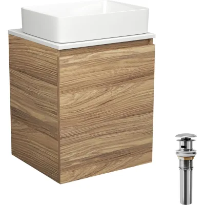 Тумба Bauedge Bau Dream Blackwood 50 с дверцей, раковина BAU Hotel, выпуск клик-клак, хром SD3029