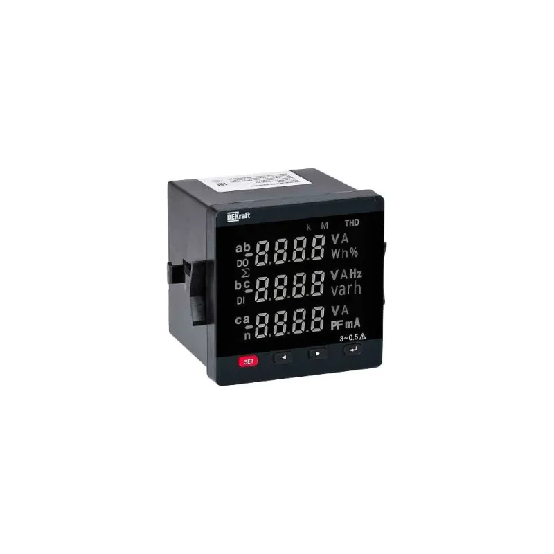 Цифровой мультиметр DEKraft МТ-72D, 72x72 мм, трехфазный, вход 600 В, 5 А, RS485, LED-дисплей 51404DEK