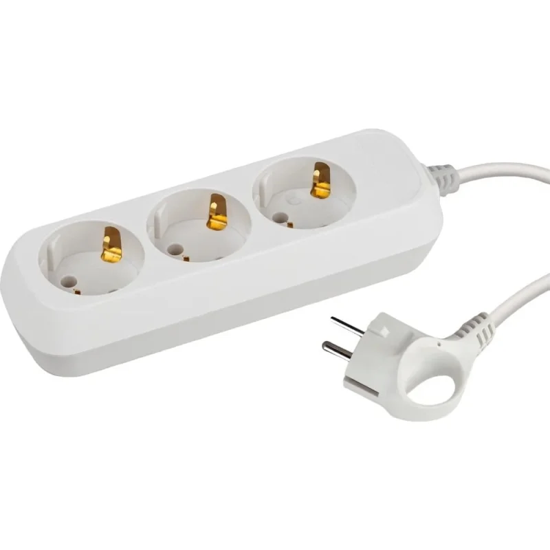 Электрический удлинитель Intro UE350W с заземлением, 3 розетки, 5 м ПВС 3x0.75 мм2, 10 А, белый Б0056934