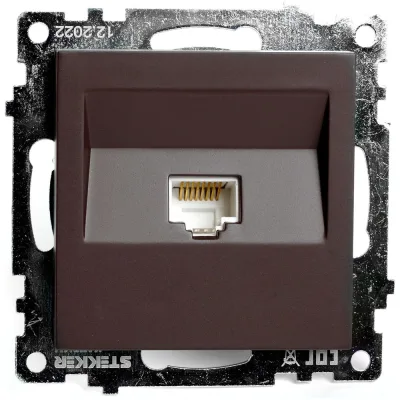 1-местная компьютерная розетка RJ-45 (механизм) STEKKER GLS00-7107-04, серия Катрин, шоколад, 49023