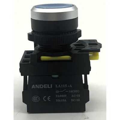 Кнопка ANDELI LA115-A5-10BN/6 синий 1НО IP65 ADL10-310