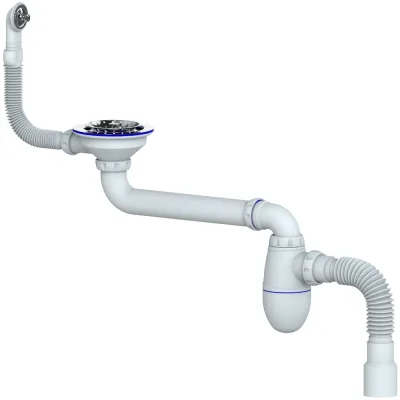 Сифон Unicorn 3 1/2 bc23 со смещением, круглый перелив, с гофрой 40x40/50 553594