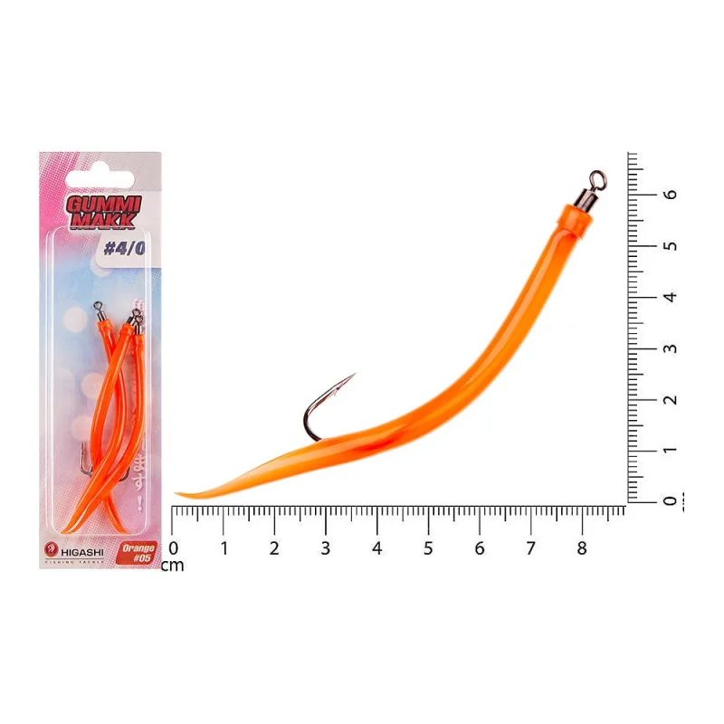 Крючок оснащенный кембриком HIGASHI Gummi Makk #4/0 (set-3pcs), #05 Orange 05265_4227