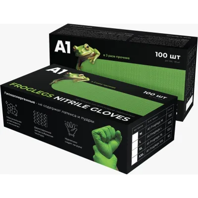 Нитриловые перчатки, A1 FROGLEGS NITRIL GLOVES зеленые, размер M, упаковка 100шт A1-Froglegs M