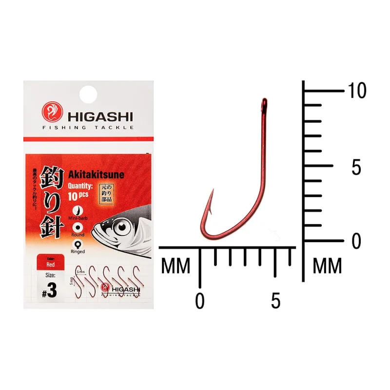 Крючок HIGASH Akitakitsune ringed #3 Red 04907