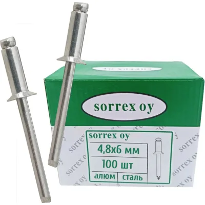 Заклепка вытяжная SORREX потайная алюминий/сталь 4.8x6 100 штук 2ASK 48600-100