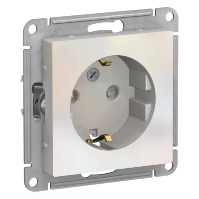 Розетка Systeme Electric AtlasDesign встраиваемая жемчуг с заземлением со шторками (ATN000445)