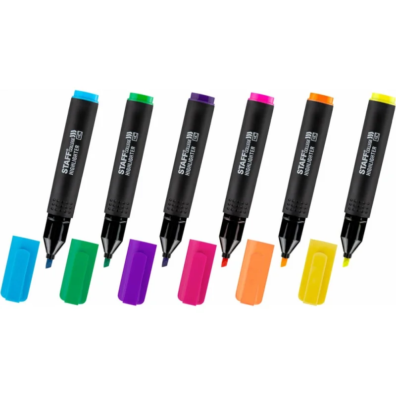 Набор текстовыделителей Staff 6 неоновых цветов, ассорти, College Stick Neon, линия письма 1-4 мм, скошенный наконечник, 152534