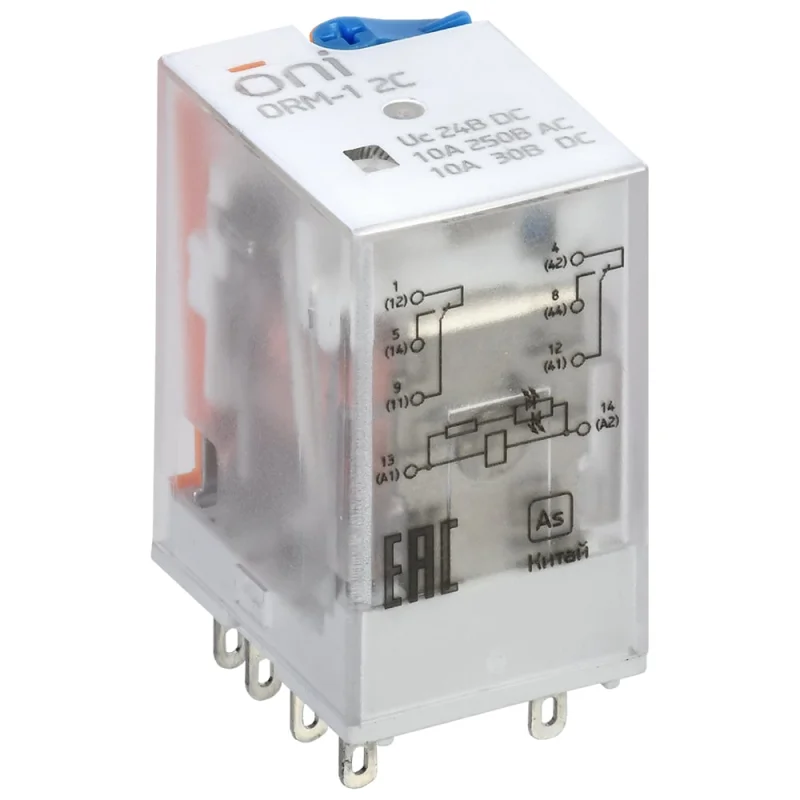Реле интерфейсное ONI ORM-1 2C 24В DC с LED и тест. кнопкой (20шт/упак) ORM-1-2C-DC24V-L-B