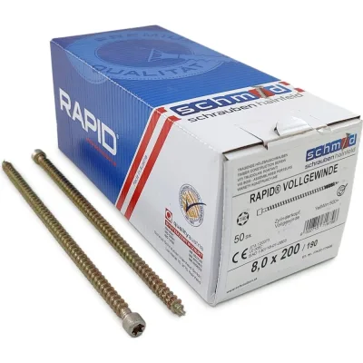 Шурупы Simpson Schmid Rapid FT CL 8.0x200/190 TX40 (Жёлтый цинк, полная резьба, цилиндр, 50 шт.) 1131740802000001