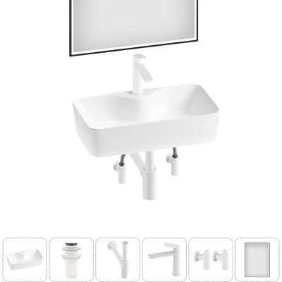Комплект 6 в 1 Wellsee Bathroom Sink накладная раковина 54x30 см, состоит из 3331110 20219356R