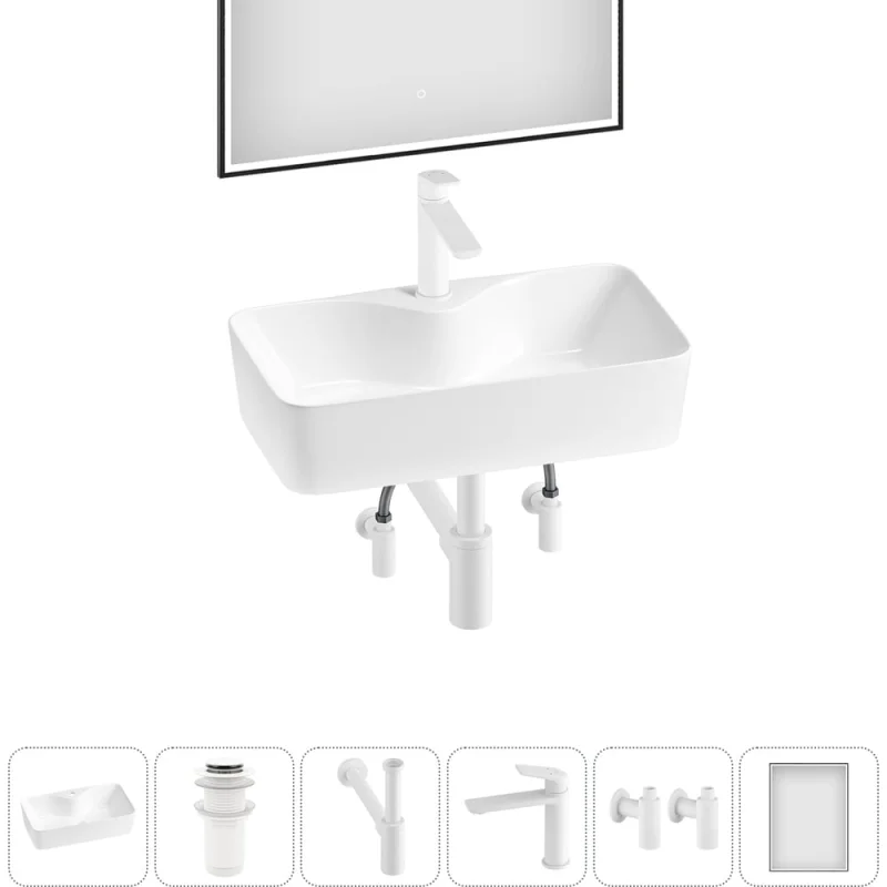 Комплект 6 в 1 Wellsee Bathroom Sink накладная раковина 54x30 см, состоит из 3331110 20219356R