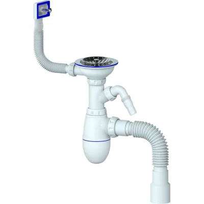Сифон Unicorn B435VP 3 1/2х40 с прямоугольным переливом, с носиком, с гофрой 40х40х50 544819