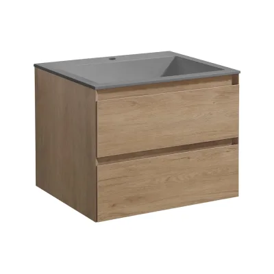 База под раковину VINCEA Luka 600 подвесная, 2 выкатных ящика soft-close, N.Oak VMC-2L600NO