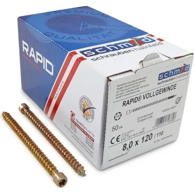 Шурупы Simpson Schmid Rapid FT CL 8.0x120/110 TX40 (Жёлтый цинк, полная резьба, цилиндр, 50 шт.) 1131740801200001