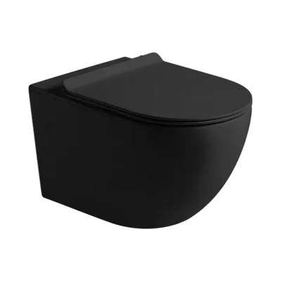 Подвесной безободковый унитаз Santi Line матовый чёрный, сиденье микролифт SL-5002MB