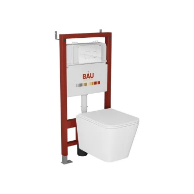 Комплект Bauedge BAU 6 в 1: инсталляция BAU PRO, унитаз подвесной безободковый торнадо обратного потока Bau Stil Hurricane-2, сиденье дюропласт микролифт, кнопка смыва из стекла BAU Dream, белая Q111300-BS0001-HQ2-Q00010