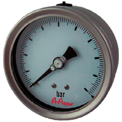 Манометр от 0 до 40 бар из нержавеющей стали, D63 мм, NPT 1/4", штуцер сзади по центру A-Flow G22-S-4N-63B-40bar