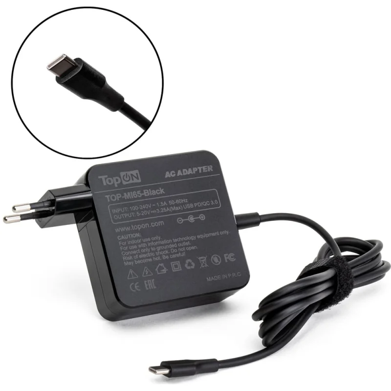 Блок питания для ноутбука dell 20v 2.5a (type-c) 45w черный TopOn TOP-DE45Q