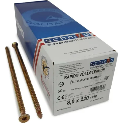 Шурупы Simpson Schmid Rapid FT SK Half-tip 8.0x220/210, TX40, желтый цинк, полная резьба, потайной, 50 шт. 1935740802200001