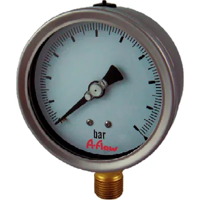 Манометр от 0 до 10 бар из нержавеющей стали, D63 мм, NPT 1/4", штуцер снизу A-Flow G22-S-4N-63A-10bar