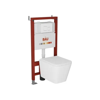 Комплект Bauedge BAU 6 в 1: инсталляция BAU PRO, унитаз подвесной безободковый торнадо обратного потока Bau Stil Hurricane-2, сиденье дюропласт микролифт, кнопка смыва BAU Soul, белая Q111300-BS0001-HQ2-Q00014