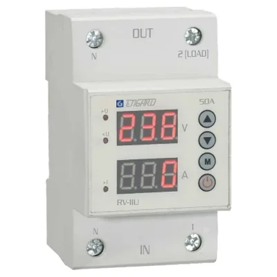Проходное реле напряжения и тока Engard с индикацией rv-1iu 1р+n 50a ас 230 в RV-1IU20-50