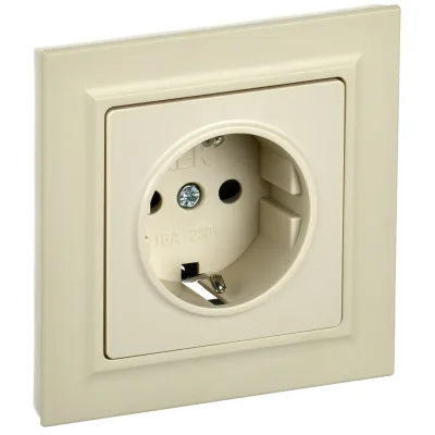 Розетка IEK Brite встраиваемая бежевая с заземлением со шторками (BR-R14-16-K10-F)