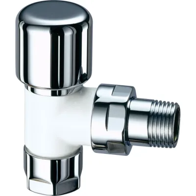 Вентиль термостатический угловой FAR TOP LINE, 1/2", М24x19, EPDM, цвет серебро/белая эмаль FL 0109 12P