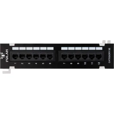 Коммутационная настенная панель Folan 19", 1U, 12 портов, Кат.5e, неэкранированная, черная 1 шт FC-UWP-12-UD2