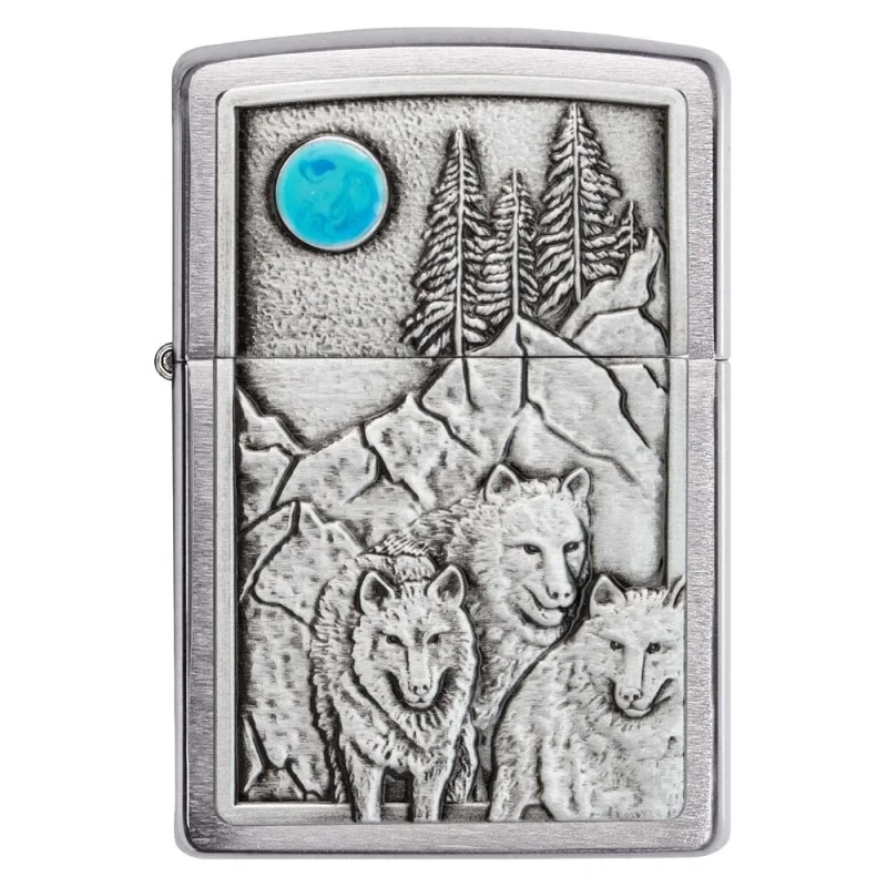 Зажигалка Zippo Wolf Design с покрытием Brushed Chrome, латунь/сталь, серебристая, 36x12x56 мм Zippo 49295