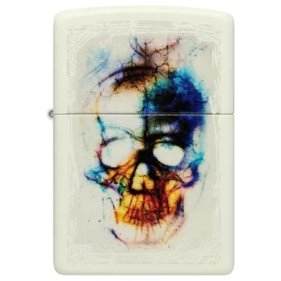 Зажигалка Zippo Skull Design с покрытием Glow In The Dark Green, латунь/сталь, белая, 38x13x57 мм 48563