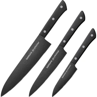Набор из 3 ножей Samura SHADOW с покрытием Black-coating (11,23, 85), AUS-8, ABS пластик SH-0220/K