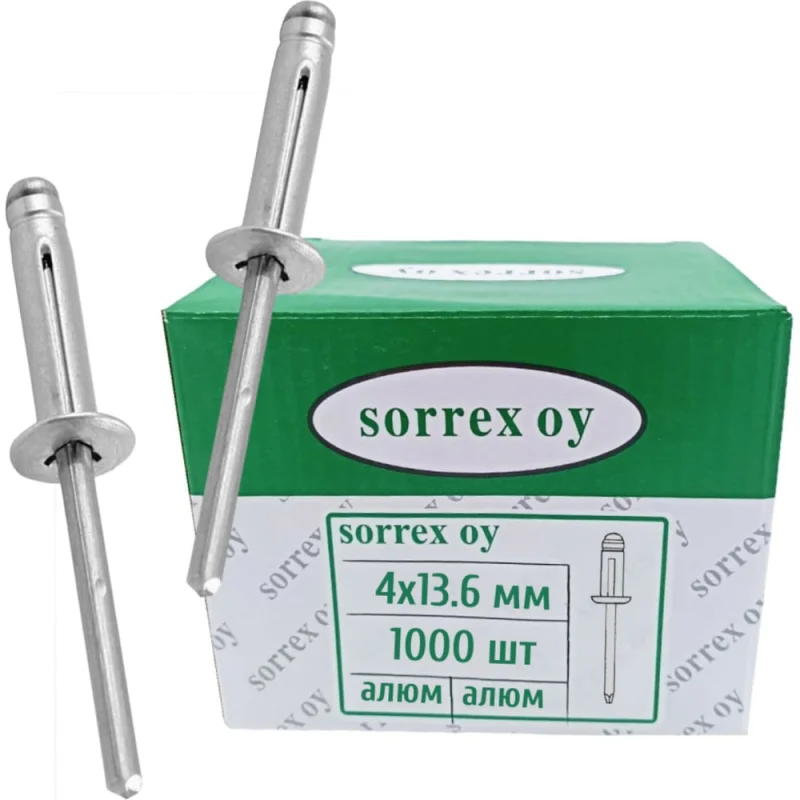 Заклепка вытяжная распорная SORREX (BULBEX) алюм/алюм 4x13,6 (1000штук) AAD 40130 1000