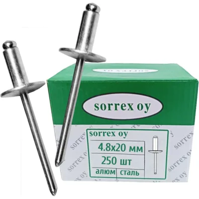 Заклепка вытяжная широкий бортик SORREX 4,8x20 бортик 16мм (250штук) 2ASLA 48200 250