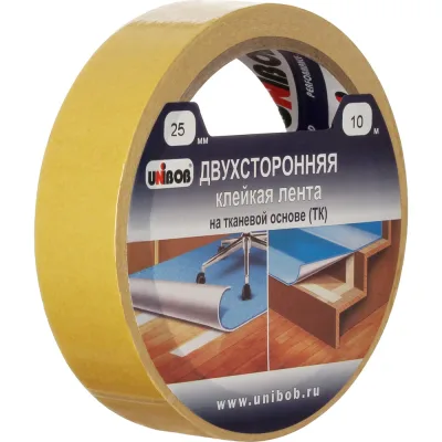 Двухсторонняя клейкая лента UNIBOB тканевая 25 мм х 10 м 214988