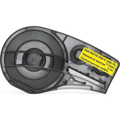 Картридж Vell M210-250-C-342-YL (11.5мм х 2.1м, термоусадочная трубка, черный на желтом) 1376430