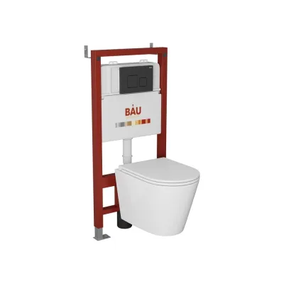 Комплект Bauedge BAU 6 в 1: инсталляция BAU PRO, унитаз подвесной торнадо Bau Nimb Hurricane-2, сиденье дюропласт микролифт, кнопка смыва BAU Soul, черная матовая Q111300-BK0001-HQ2-Q00015