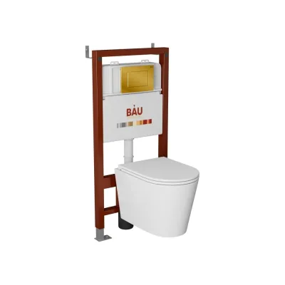Комплект Bauedge BAU 6 в 1: инсталляция BAU PRO, унитаз подвесной торнадо Bau Nimb Hurricane-3, сиденье дюропласт микролифт, клавиша BAU Stil, золото Q111300-BK0001-HQ3-Q00013