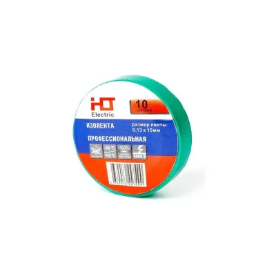 Изолента HLT ПВХ 0,13x15мм 10м, упаковка 10 шт. Зеленая 084-16-052